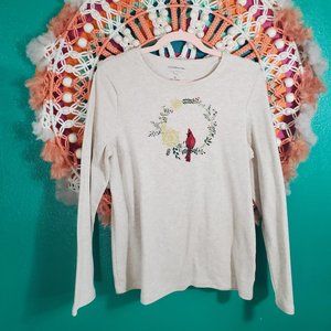 Croft & Barrow Beautifully Embroidered Sequin Cardinal Long Sleeve, Medium